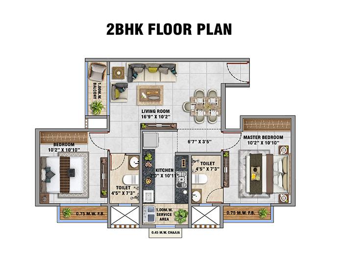Nisarg Aura Kharghar Floor Plan - 1 BHK (768 Sq.Ft.)