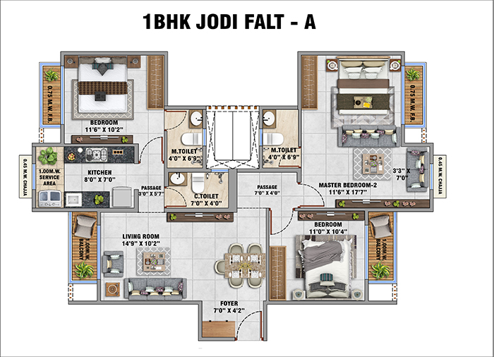 Nisarg Aura Kharghar Floor Plan - 1 BHK (768 Sq.Ft.) 3D